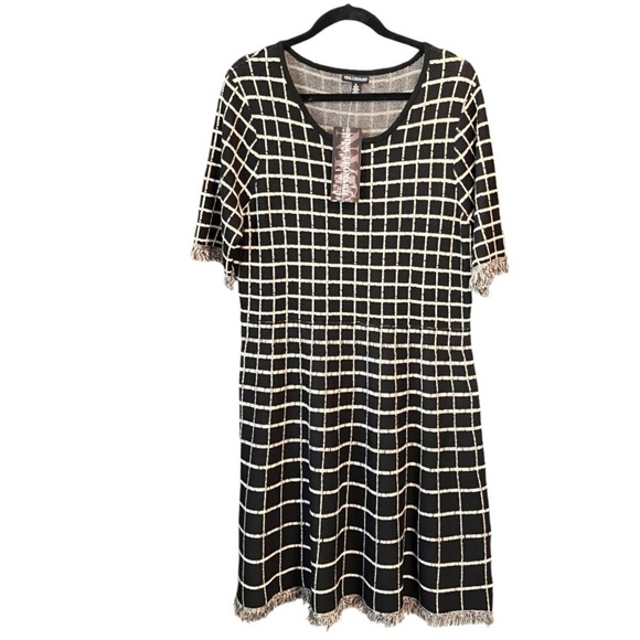NWT Nina Leonard Women’s Plaid Knit Sweater Dress With Fringe Sz XL - Picture 2 of 5